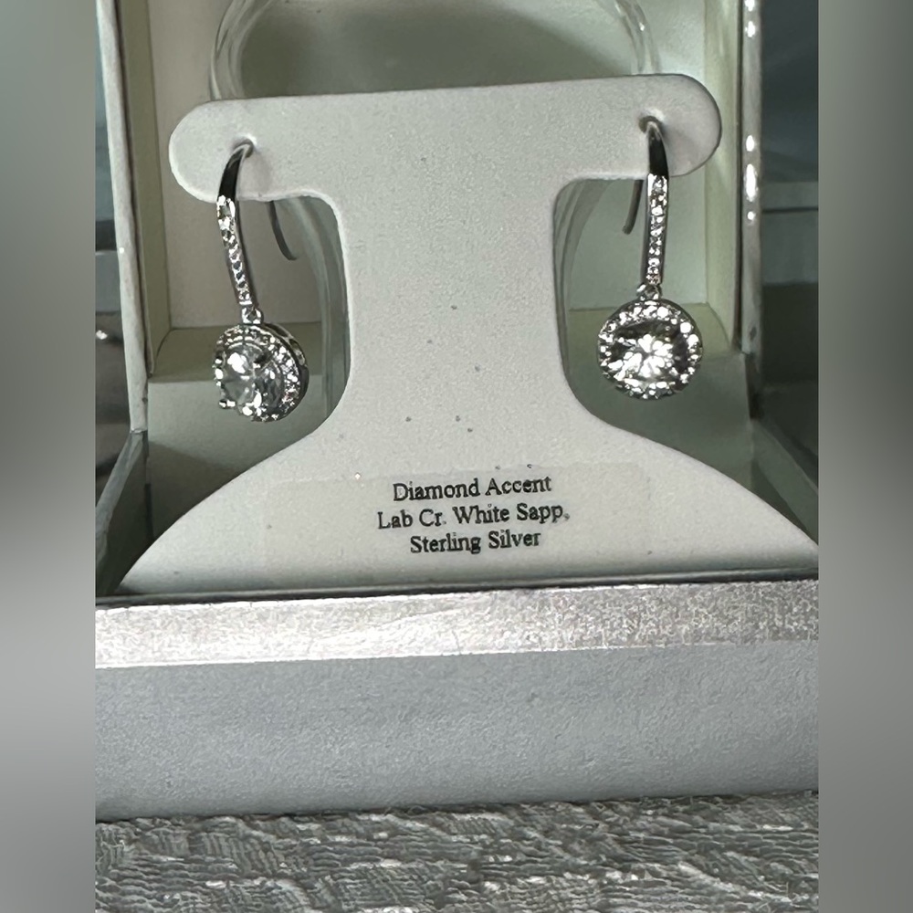 Sterling Silver Diamond Accent White Sapphire Earrings